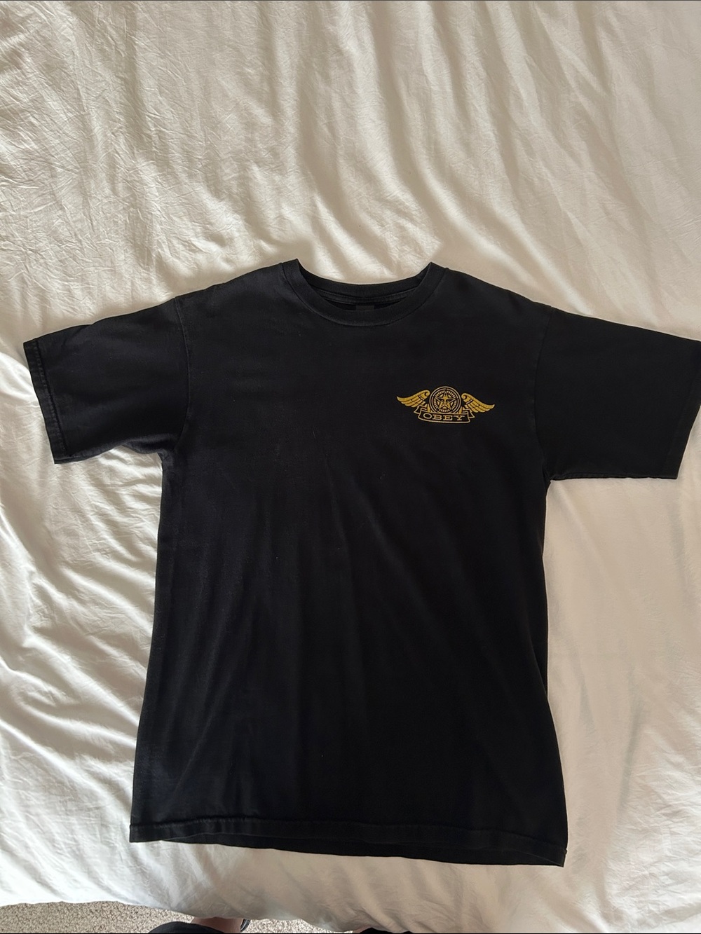 Obey Black Short Sleeve Tee with Gold Chest Logo
